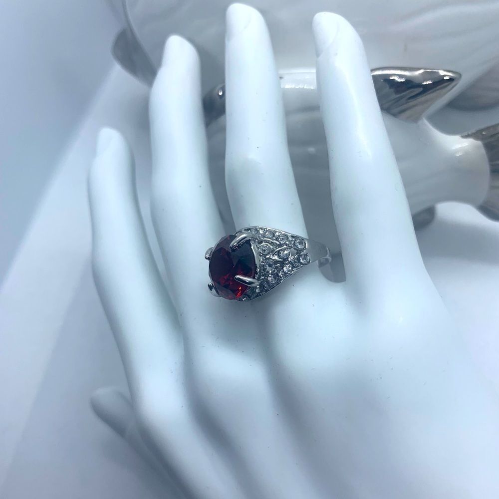 Red Garnet Zircon Cluster Ring